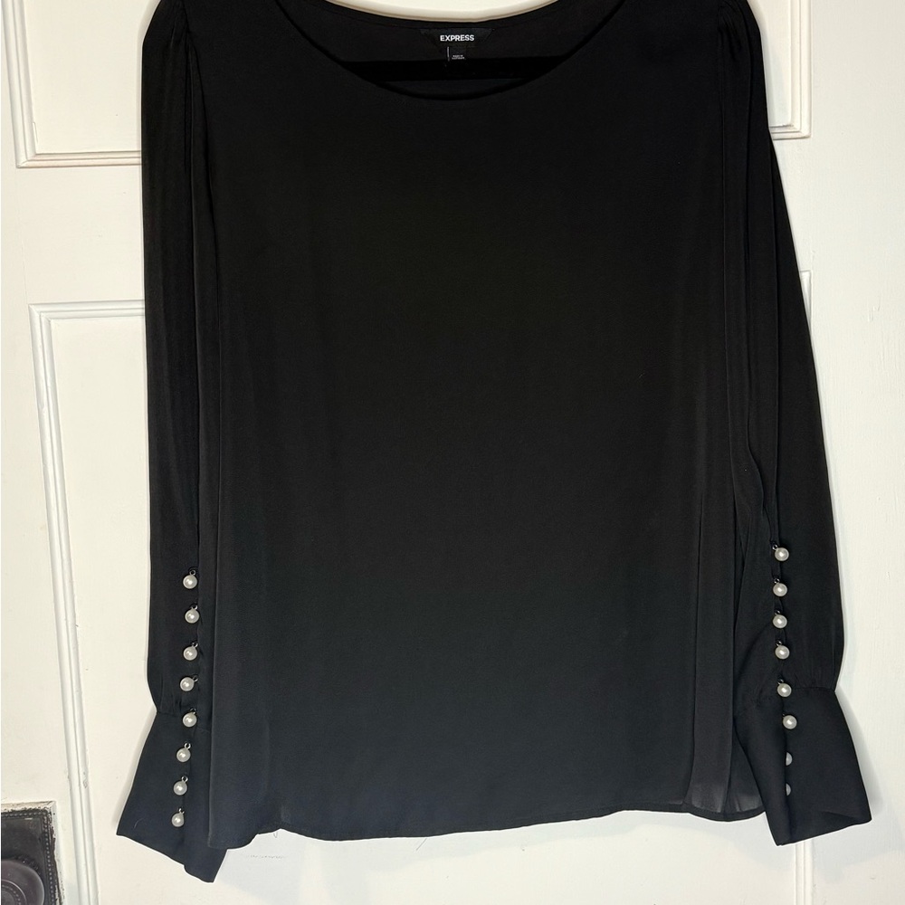 Express Black Blouse with Button Details
